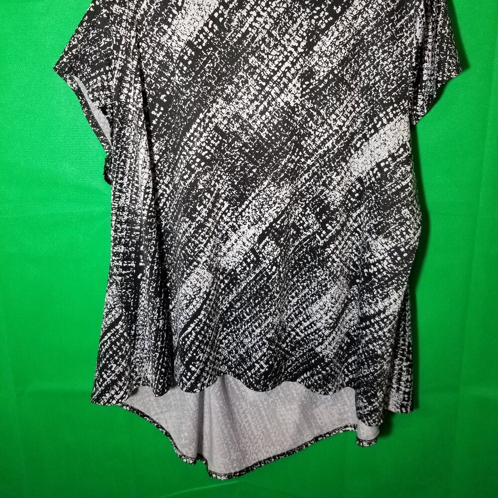 Avenue Cap Sleeve Women 26/28 Black Abstract Tunic Scoop Neck Ruched Front - Picture 4 of 7